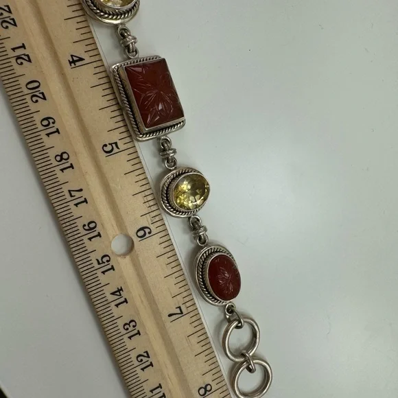 925 Sterling silver carved carnelian and faceted citrine bracelet 37.4g - Picture 10 of 10